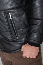 Men's black leather down jacket - Image n°8