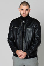 Slim black lambskin jacket with zippered cuffs and burgundy lining. - Image n°8