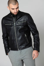 Slim black lambskin jacket with zippered cuffs and burgundy lining. - Image n°7