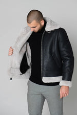 Men's black bomber jacket and white fur - Image n°5