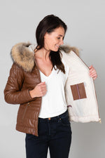 Oakwood's tan shearling jacket, quilted for warmth and a slim fit. - Image n°4