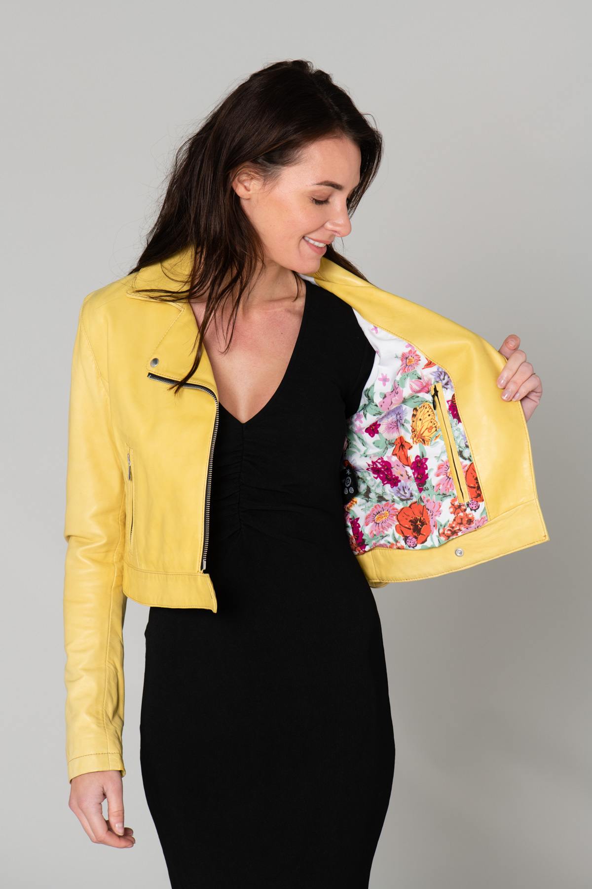 Pastel yellow leather Biker Jacket - Image n°6