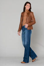 Long chic cognac Biker Jacket - Image n°2