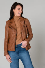 Long chic cognac Biker Jacket - Image n°4