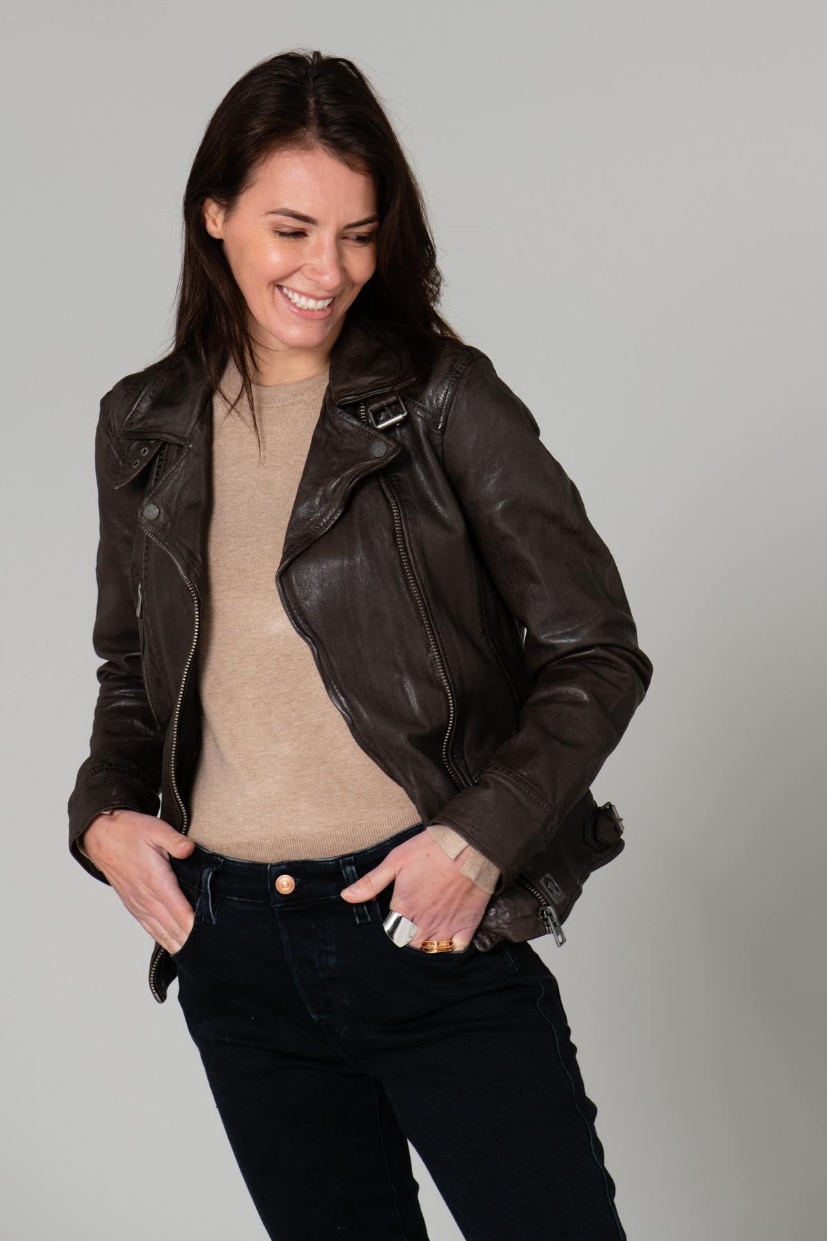 Mid-length brown Biker Jacket - Image n°1