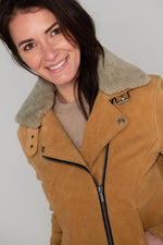 Washed nubuck cowhide biker jacket in warm Sandle Wood beige. - Image n°7