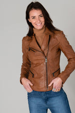 Long chic cognac Biker Jacket - Image n°3