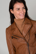 Long chic cognac Biker Jacket - Image n°8