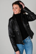 Slim lambskin biker jacket with Mao collar and metallic zip. - Image n°2