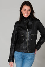 Slim lambskin biker jacket with Mao collar and metallic zip. - Image n°6