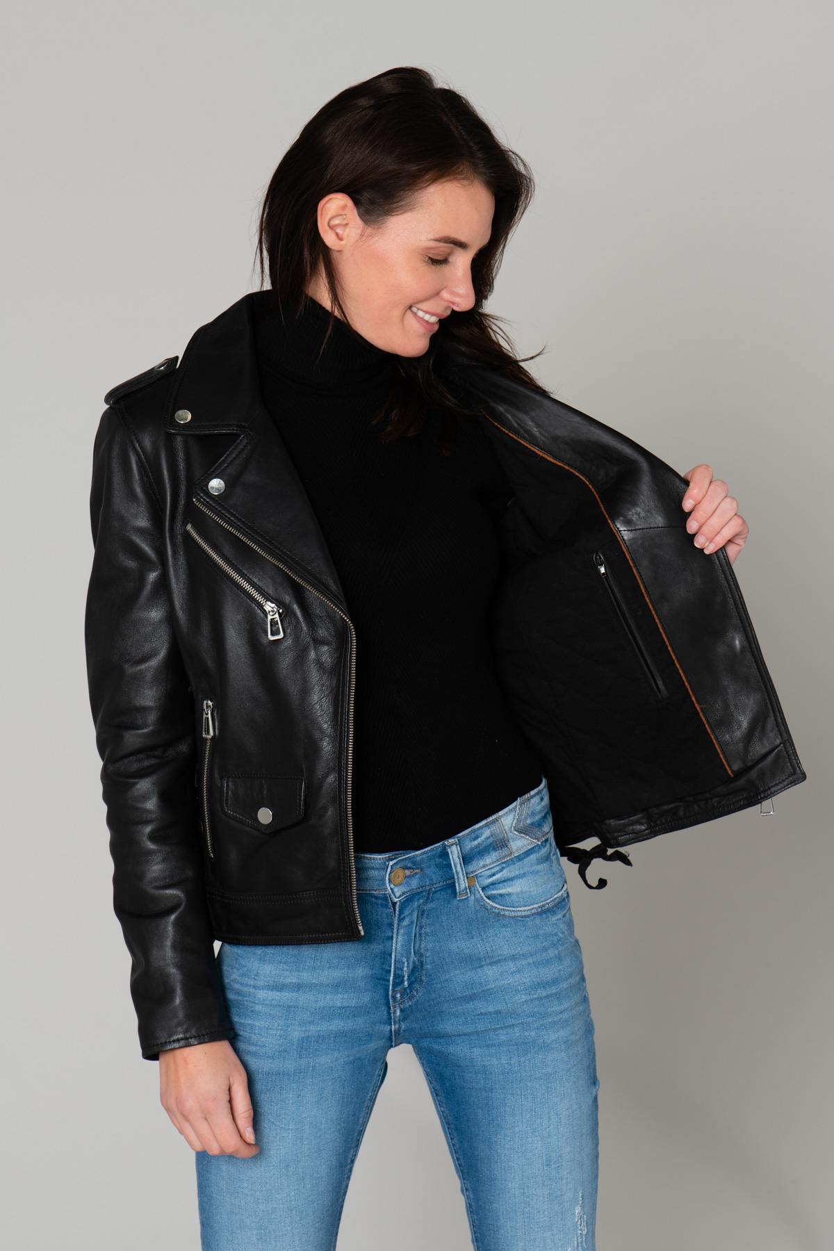 Leather Biker Jacket with lacing on the sides - Image n°6