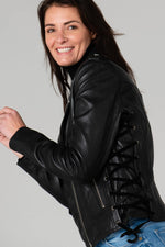 Leather Biker Jacket with lacing on the sides - Image n°1