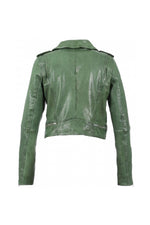 Short green leather Biker Jacket - Image n°17