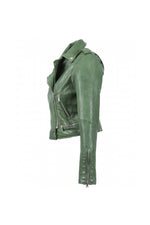 Short green leather Biker Jacket - Image n°18