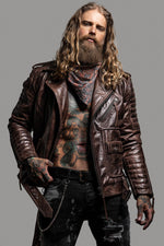 Vintage Biker Jacket in premium brown leather - Image n°2