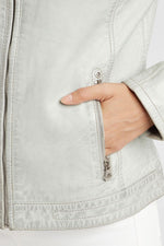 Women's light gray biker collar jacket - Image n°11