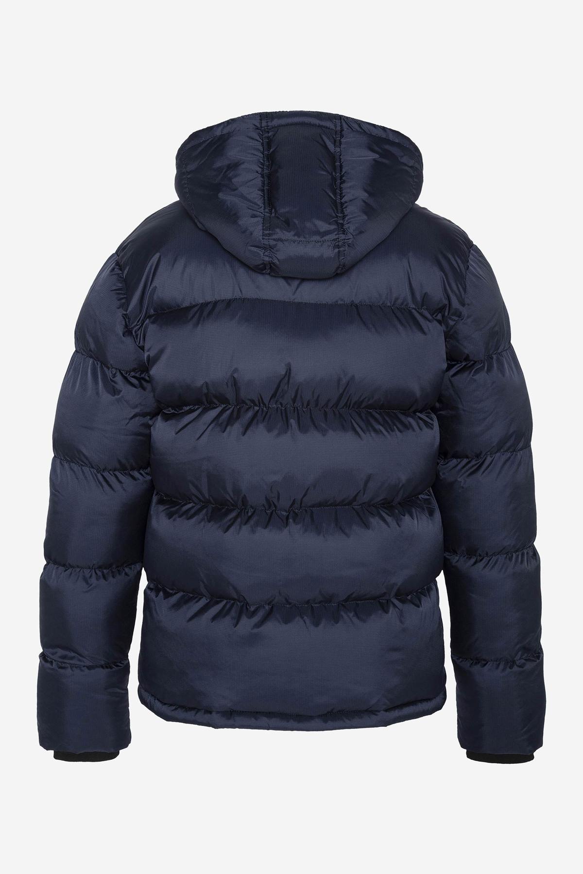 Navy blue hooded down jacket - Image n°4