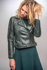 Biker Jacket in dark green lambskin - Image n°11