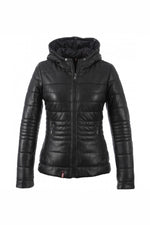 Black leather down jacket with real fur collar - Image n°15