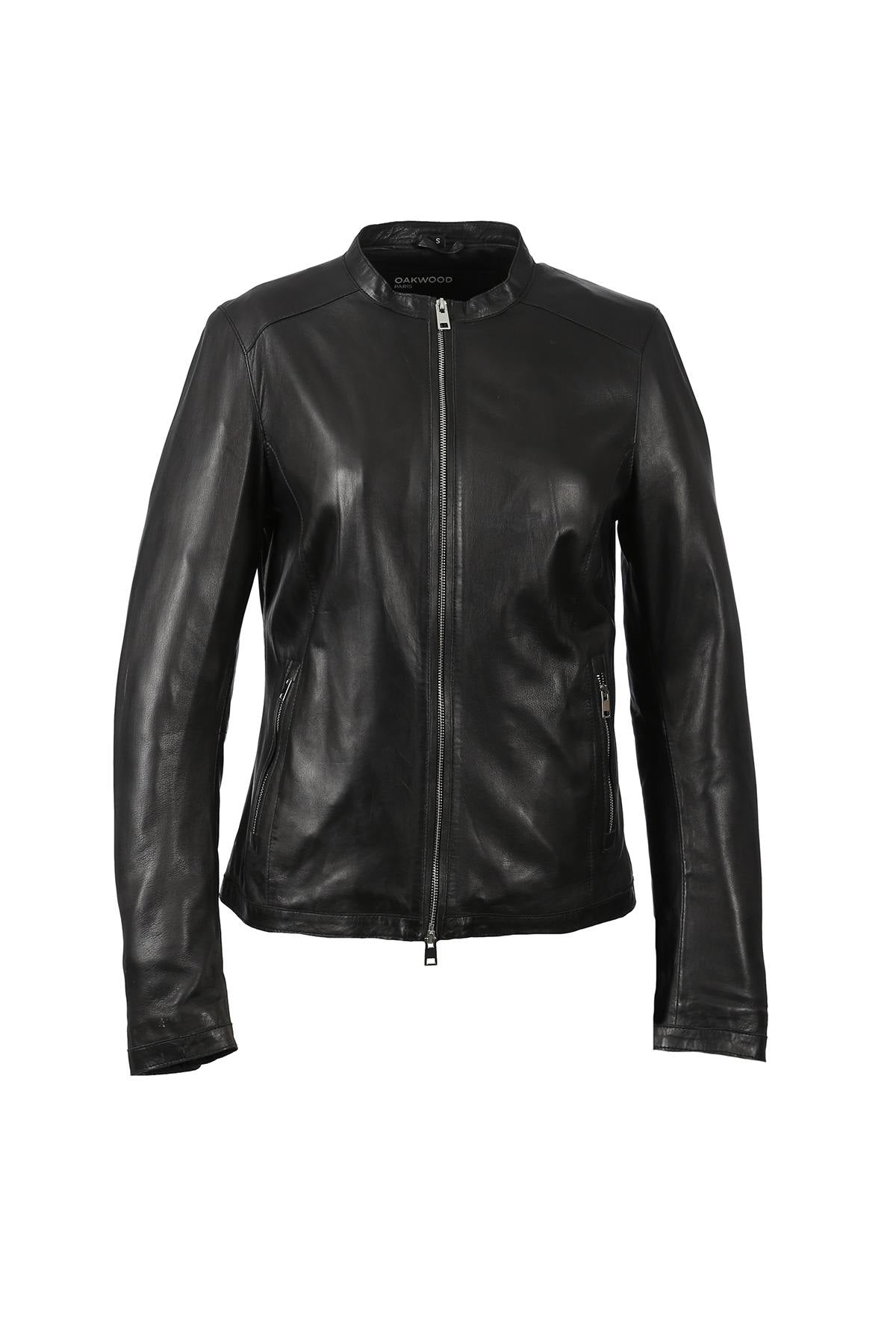 Glossy lambskin jacket with moto collar and dual-zip closure. - Image n°10