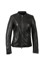 Glossy lambskin jacket with moto collar and dual-zip closure. - Image n°10