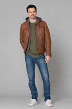 Brown jacket with removable hood - Image n°9