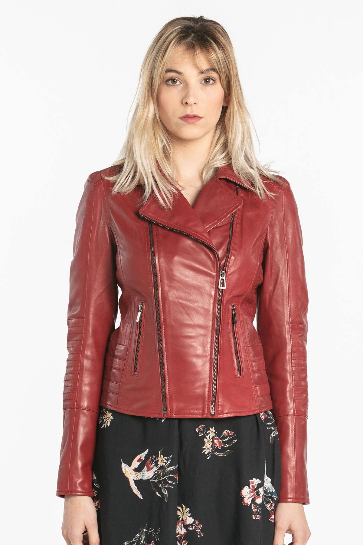 Women's red leather Biker Jacket - Image n°2