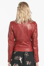 Women's red leather Biker Jacket - Image n°3