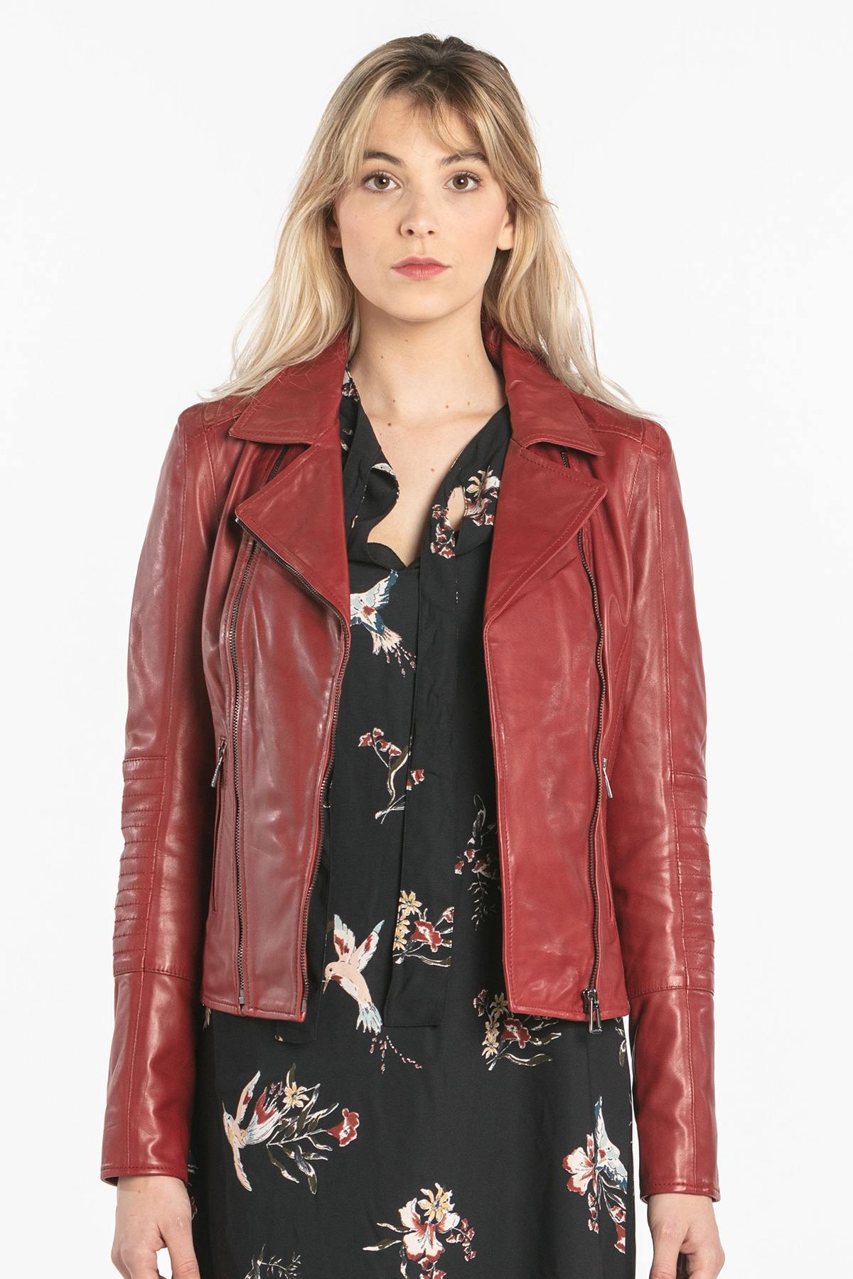 Women's red leather Biker Jacket - Image n°4