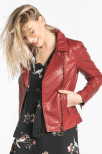 Women's red leather Biker Jacket - Image n°1