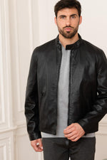 Black leather jacket with biker collar - Image n°6