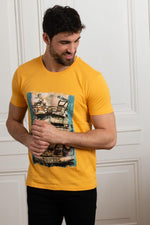 Dark yellow vintage van pattern t-shirt - Image n°3