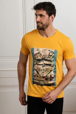 Dark yellow vintage van pattern t-shirt - Image n°1