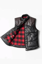Sleeveless down jacket in cowhide leather - Image n°6