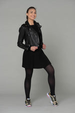 Slim black lambskin jacket, cropped and glossy. Lightweight rock edge. - Image n°4