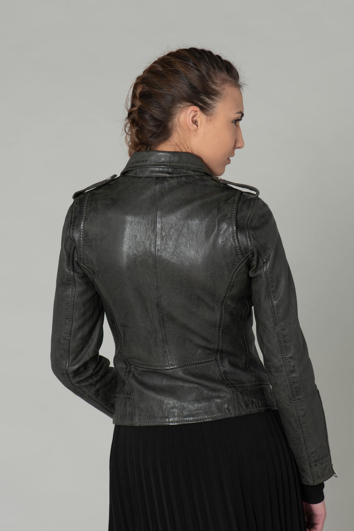  Biker Style khaki leather jacket - Image n°5