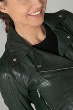 Fitted dark green lambskin jacket. Ultra-feminine with a biker edge. - Image n°9