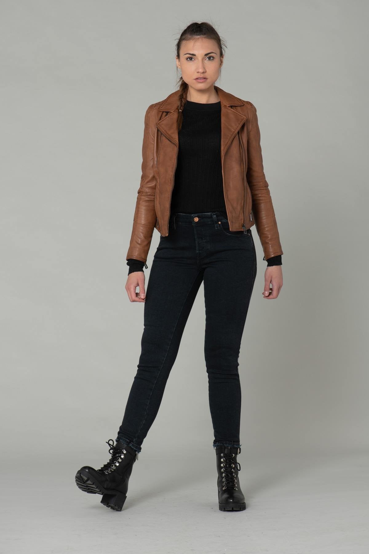 Brown leather Biker Jacket - Image n°5