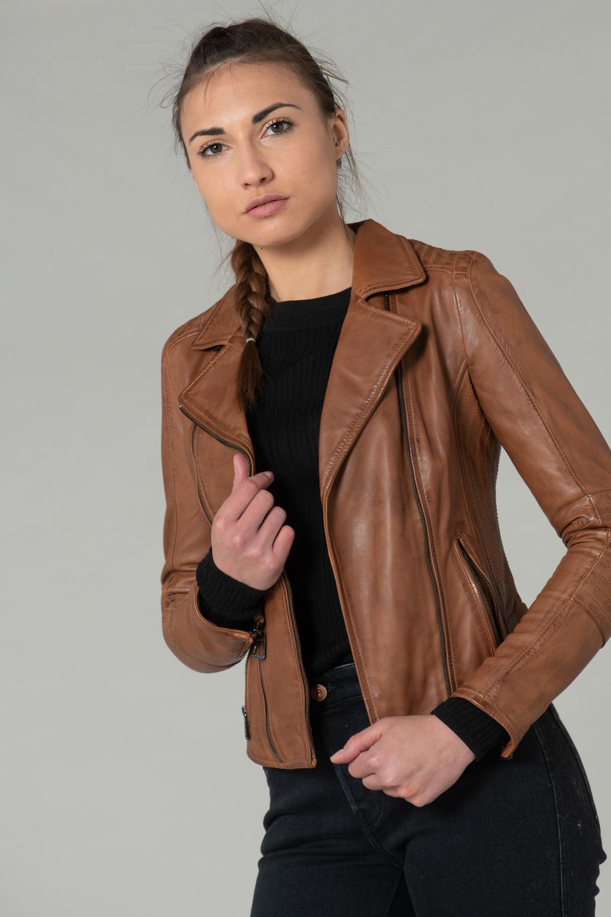 Brown leather Biker Jacket - Image n°1