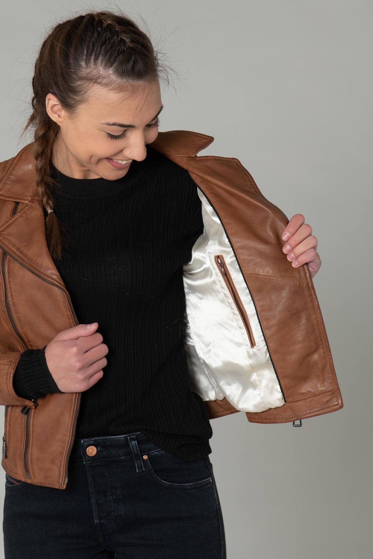 Brown leather Biker Jacket - Image n°6
