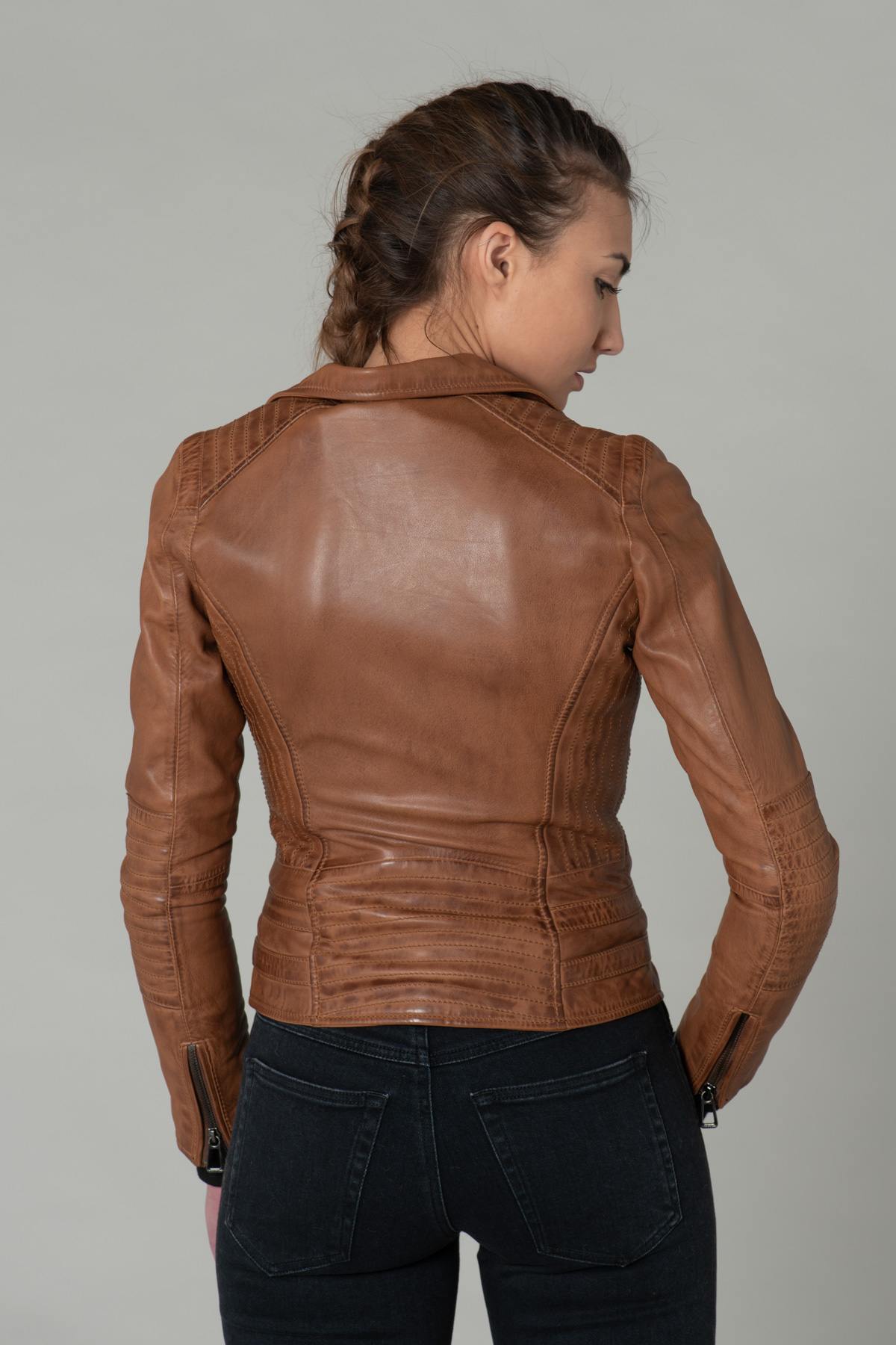 Brown leather Biker Jacket - Image n°7