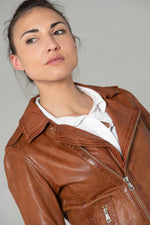 Washed effect whiskey color Biker Jacket - Image n°8