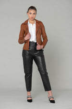 Washed effect whiskey color Biker Jacket - Image n°2