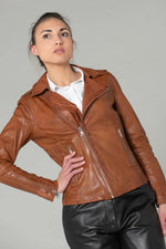 Washed effect whiskey color Biker Jacket - Image n°3