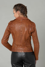 Washed effect whiskey color Biker Jacket - Image n°7