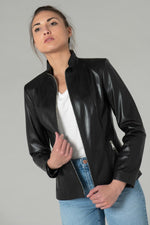 Black lambskin jacket, slim fit, full-zip collar and satin lining. - Image n°7