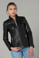 Black lambskin jacket, slim fit, full-zip collar and satin lining. - Image n°6