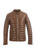 Quilted coffee-brown sheepskin jacket with biker-inspired warmth. - Image n°9