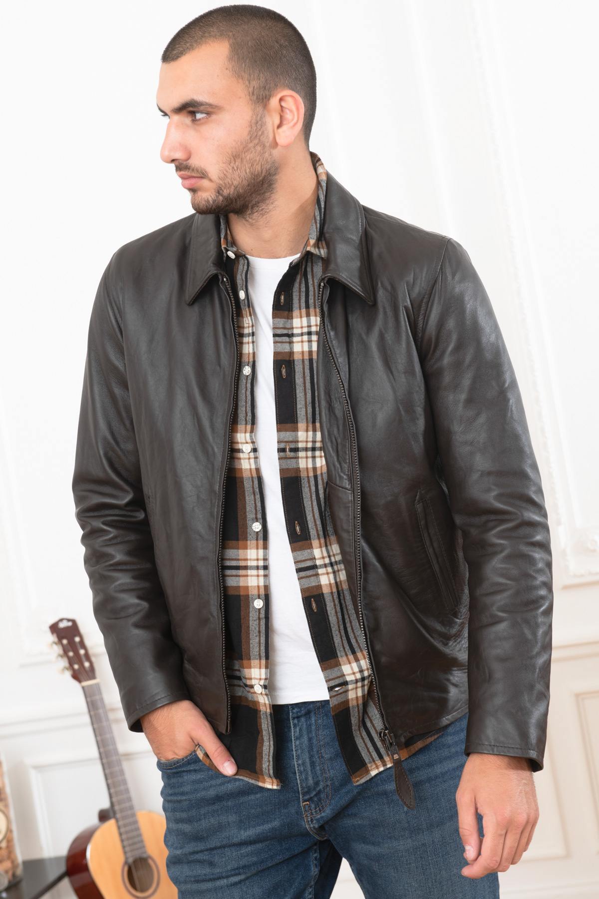Schott LC5121: brown lambskin leather, timeless mid-season style. - Image n°7