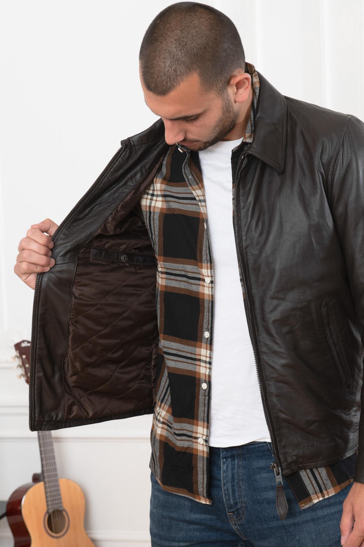 Schott LC5121: brown lambskin leather, timeless mid-season style. - Image n°4